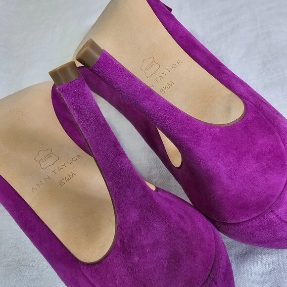 Ann Taylor Odette Suede Bow 3.25” Stiletto Heel Pump 8.5 Cool Berry Fuchsia - Picture 7 of 13